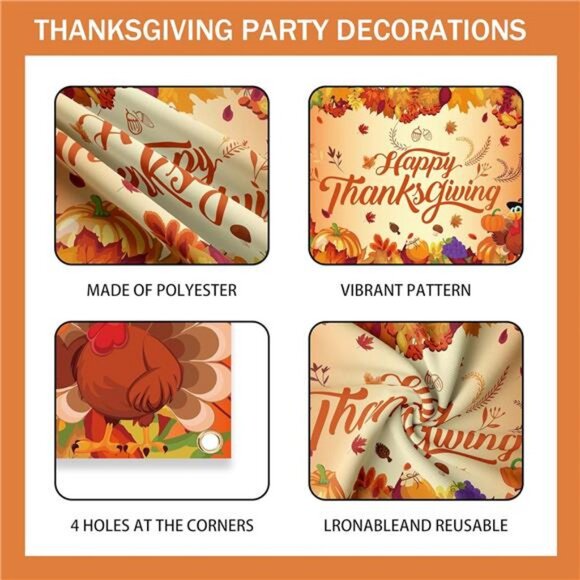 Thanksgiving Party Decorations Set, Turkey Themed Backdrop,Tablecloth - Picture 4 of 8